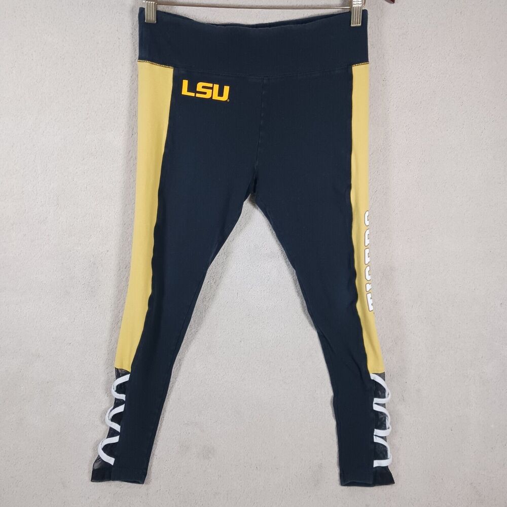 LSU Leggings Black Purple Gold White Sz 18P Spell-out Cropped Length Stretch